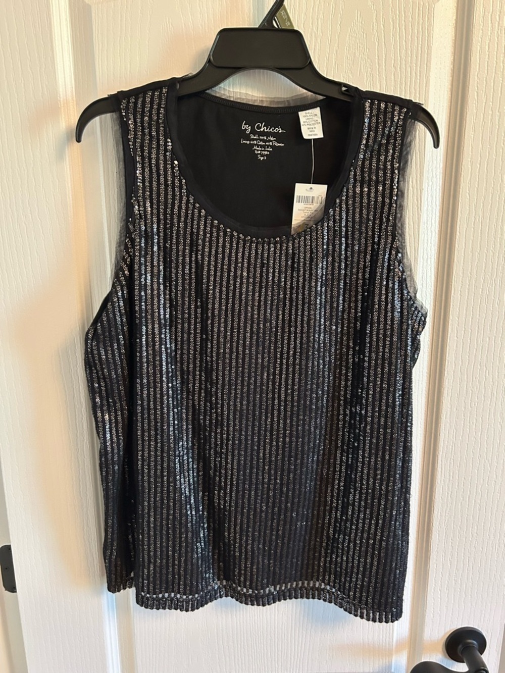 Chico's Black Metallic Stripe Tank Top NWT